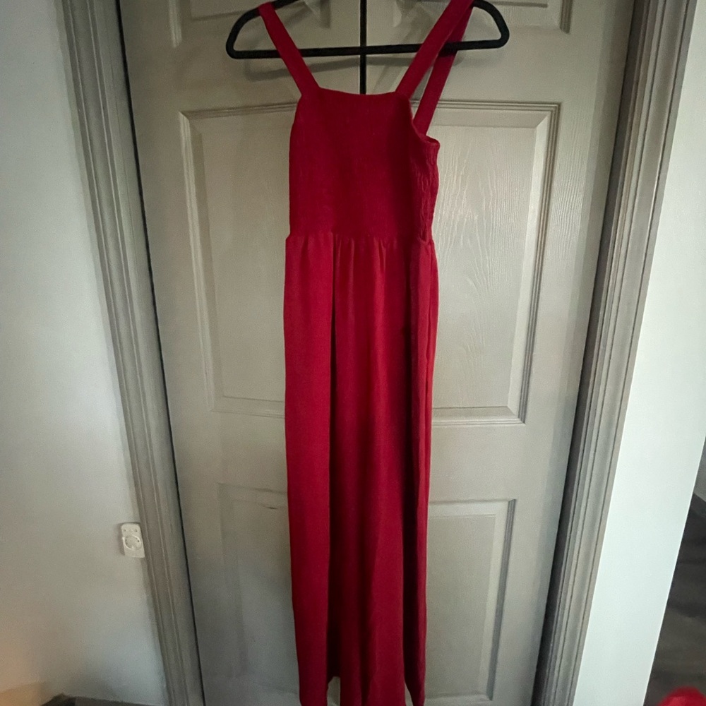Burgundy Palazzo Jumpsuit with Smocked Bodice - Picture 4 of 5